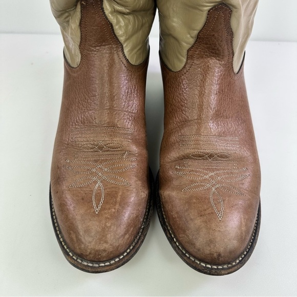 Tony Lama Men's Brown Beige Western Boots - Size 9 EE - Picture 5 of 8
